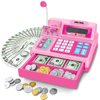 Pretend Play Calculator Cash Register Toy Gift for Kids Age 3, 4, 5, 6, 7, 8+ Year Old, 73 Pcs Grocery Store Playset with Microphone, Credit Card, Pink Play Cash Register for Toddlers Kids 4-8
