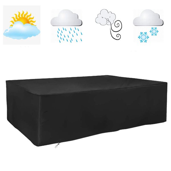 FLR 120x54x38inches Patio Table Cover Veranda Rectanguler Black Waterproof Outdoor Dinner Protector Dust-Proof Table Desk Cover Furniture Covers with Storage Bags for Garden Outdoor Indoor Furniture