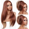 BrownBomb Cooper Blond Wear and Go Glueless Wigs Pre Plucked Pre Cut for Beginners Synthetic Lace Front Wigs For Woman With Bangs Long layered Straight 26 Inch Ginger Highlights 3 Seconds to Wear