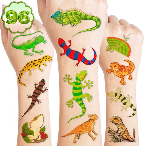 Lizard Temporary Tattoos Themed Birthday Party Supplies Favors Decorations Cute Reptile Swamp Safari Animal 96PCS Tattoos Stickers Funny for Kids Girls Boys Teens School Classroom Rewards Gifts Ideal