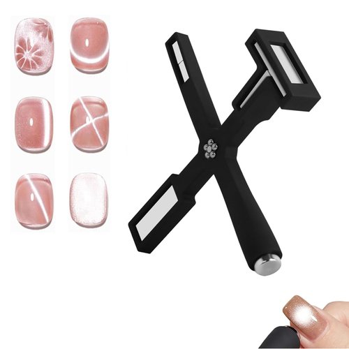 BRAVIKERLY 5 in 1 Nail Magnet Tool, Magnet Stick 3D Magnetic Cat Eye Gel Polish, Nail Art Magnetic, Multi-Function Magnetic Stick for Nail Salon Home DIY (Black)