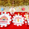 Carnival Party Supplies Decorations, Circus Theme Birthday Paper Plates and Napkins Set with Cups and Straws for 24 Guests, 120 Pcs Disposable Party Dessert Dinnerwares