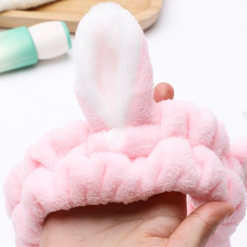 KABAKE 6 Pack Spa Headband, Rabbit Ears Makeup Headband Hair Band, Elastic Bunny Ears Coral Fleece Head Wrap Skincare Headbands for Party Face Washing Beauty Shower Women Girls, Easter Cosplay Costum