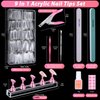 600PCS Clear Coffin Nail Tips Set Qinzave Clear Acrylic Nail Tips with Nail Glue Clear Coffin Nails Tip Full Cover with Nail Display Stand, Cuticle Nail Pusher Remover, Nail Clipper Nail Files Buffer