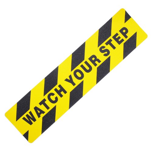 5 Pieces Watch Your Step Warning Sticker Adhesive Tape Anti Slip Abrasive Tape for Workplace Safety Wet Floor Caution, 6 by 24 Inches
