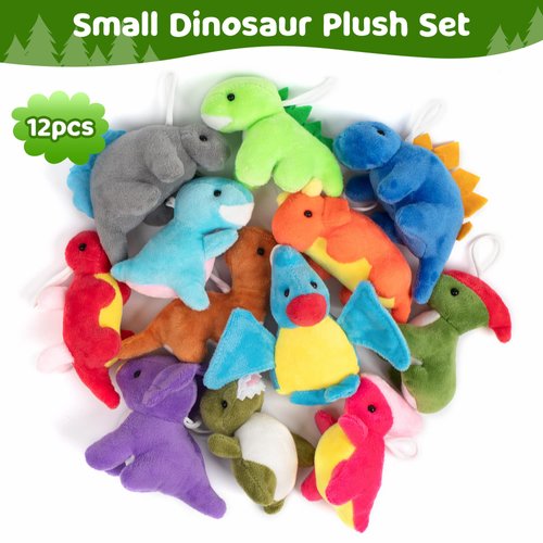 Mocoosy 12 Pack Small Dinosaur Plush Toys, Mini Dinosaur Stuffed Animals Bulk for Kids Dinosaur Party Favors, Tiny Dinosaur Playset Plush Keychain Toddler Birthday Party Supplies Goodie Bag Stuffers