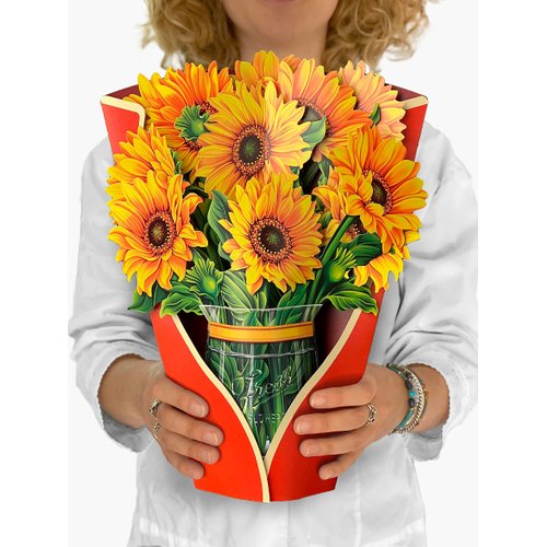 Freshcut Paper Pop Up Cards, Paper Flower Bouquet 3D Popup Greeting Cards with Note Card & Envelope, Birthday Card, Anniversary Card, Get Well Gifts for Women, 12" Sunflowers
