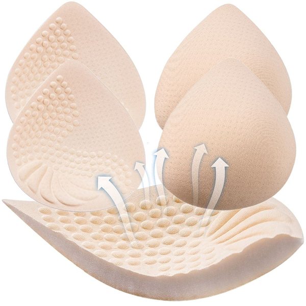 PRETTYWELL Bra Pads Inserts, 2 Pairs Latex Bras Inserts for Sports Bras, Bra Cups Inserts for Bikini Tops (Beige, M)