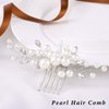 Unicra Bride Pearl Wedding Hair Comb Silver Bridal Side Comb Crystal Hair Accessorie for Women and Girls (Silver)