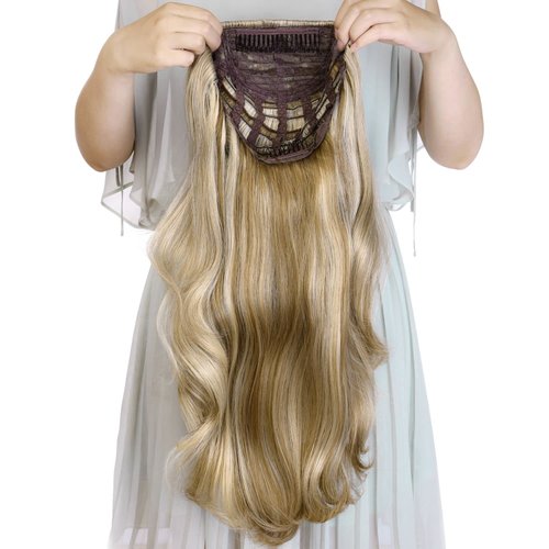 24&quot; Long Straight Wavy Clip in Half Head Tied Wig Blonde Synthetic Hair Extensions For Women 210g...