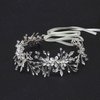 Braveamor Silver Bridal Hair Vine Bohemian Style Wedding Headpiece Crystal Pearl Headband Flower Leaves Halo Wedding Hair Accessories