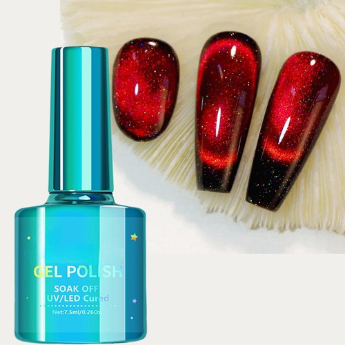 Red Cat Eye Gel Polish, 12D Cats Eye Gel Nail Polish, Magnetic Nail Polish Gel, Wine Red Glitter Nail Polish, Magnetic Nail Polish Gel for Women, Shimmer Gel Nail Polish for Nail Salon & DIY at Home