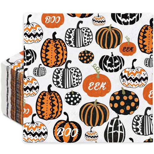 JarThenaAMCS 50Pcs Halloween Paper Napkins Orange Black Pumpkin Disposable Luncheon Napkin Creepy Dessert Dinner Hand Napkin for Trick or Treat