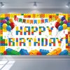 Tatuo Building Block Birthday Banner Building Blocks Party Backdrop Building Blocks Birthday Party Decoration Birthday Banner Photography Background for Party, 72.8 x 43.3 Inch