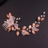 Rumtock Rose Gold Leaves Flower Hair Comb for Wedding Brides Handamade Hair Piece with Pearl Beads Banquet Prom (Rose Gold)