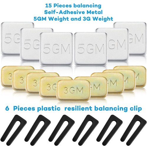 21 Pieces 6 Sets of Ceiling Fan Blade Balancing Kit Fan Weight Balancing Kit Include 6 Pieces Self Adhesive Metal 5g Weight 9 Pieces Metal Self Adhesive 3g Weight 6 Pieces Plastic Fan Balancing Clip