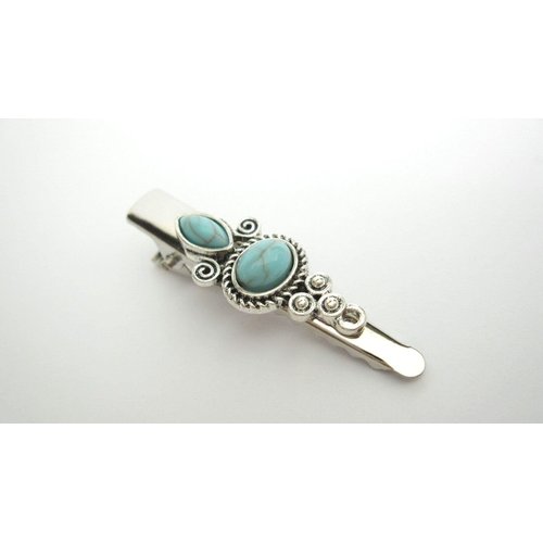 Generic Turquoise blue stone and silver metal alligator hair clip for fine thin hair