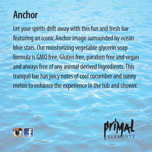 Primal Elements Glycerin Bar Soap | Helps All Skin Types, Sensitive, Oily & Dry Skin | NO PARABENS, VEGAN, GLUTEN FREE, 100% VEGETABLE BASE - (Anchor)