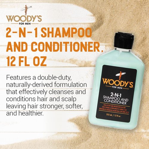 Woody's 2-in-1 Thickening Shampoo and Conditioner for Men, Fuller, Thicker Hair and Healthier Scalp, Cleanse and Condition, 12 oz.