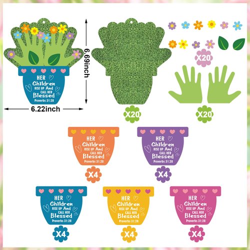 Chivertion 20 Sets Religious Mother's Day Flower Pot Handprint Craft Kit for Kids Classroom with Satin Cording and DIY Craft Gift for Mother's Day Sunday School Activity