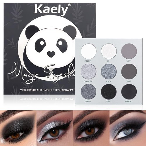 Black Grey Smokey Eyeshadow Palette,Highly Pigmented Matte Black White Gray Silver Smoky Eye Shadow,9Colors Cool Toned Eyeshadow Palette Black Radiance Eyeshadow Long Lasting Eye Makeup for Goth Look