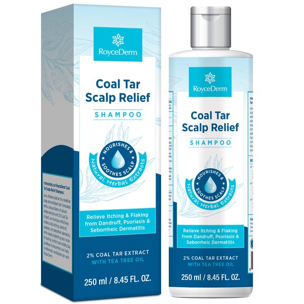RoyceDerm Coal Tar Dandruff Shampoo: Extra Strength 2% Coal Tar Extract Medicated Gel for Rapid Scalp Hair Relief targets dandruff, psoriasis, and seborrheic dermatitis - Hydrating & Natural Fragrance