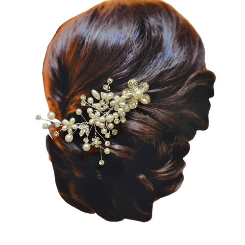 Pearl Bead Floral Design Hair Comb for Women