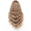 BLUPLE Blonde Lace Front Wigs Ombre Brown Roots T-Lace Part Ash Blonde Long Curly Hair Wigs with Middle Part Synthetic Hair Replacement Full Wigs for Women Daily Wear (Ombre Brown, 22Inch)
