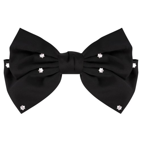 OJERRY Oversized Black Silk Star Detail Hair Ribbon Bow for Women, Bow Hair Metal French Barrette Clip, Old Money Dark Coquette Bow Aesthetic Gift Hair Accessories