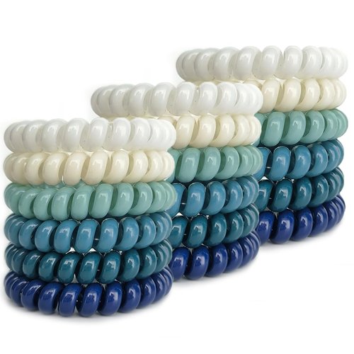Leenchiry 18 Pieces Spiral Hair Ties Coil Hair Ties Phone Cord Hair Ties Waterproof No Damage Elastic Hair Ties Traceless Ponytail Holder 2.15inch No Crease Hair Bands for Women Girls (Ocean Color)