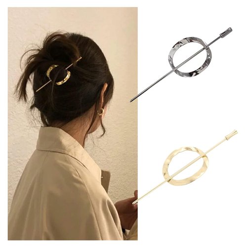 LZEDIRA 2PCS Vintage Metal Hair Slide Pins Barrettes Geometric Hair Sticks Gold Hair Fork Minimalist Circle Hair Clip Hair Accessories for Women Girls Long Hair