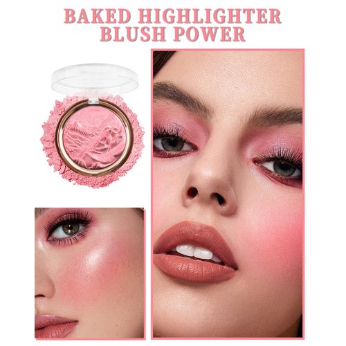 Baked Highlighter Blush Powder Palette-2-in-1 Blusher Highlighter Face Makeup,Sheer Shimmer Lightweight Highlighting Palette for Face Eye Cheeks,Christmas Makeup Gift for Women,0.38 Oz-Berry Glow