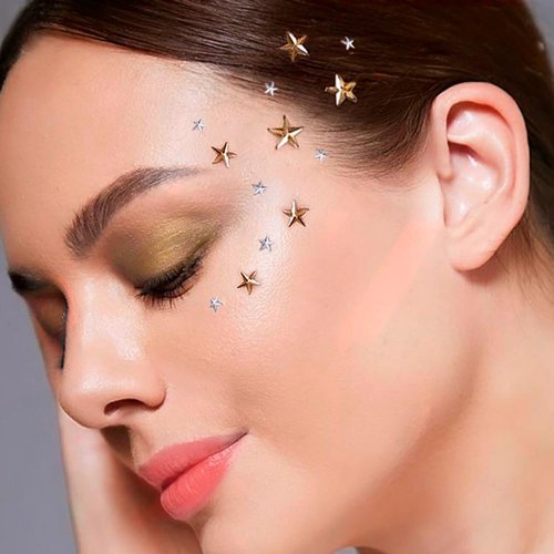 Rebel Tattoos Crystal Rhinestones Face Gems Jewels Stick on for Women Clear Drops and Stars Self-Adhesive Long Lasting Reusable Gems Stickers for Hairs Eye Body Nail-Festival Rave Party(Stars)