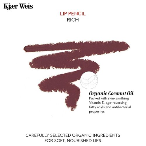 Kjaer Weis Lip Pencil. Dark Red Brown Lip Liner with Soft Matte Finish and Creamy Texture for Long Lasting Lip Makeup and Smudge-Proof Wear. Cruelty Free Clean Makeup (Rich Iconic)