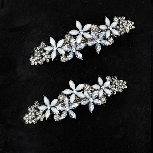 Goledwedy Hair Clips (2PCS) - Silver Rhinestone Flower Bridal Hair Clips, Fancy Hair Accessories for Women, Rhinestone Hair Barrettes for Women, Ideal for Wedding, Party, Evening, and Other Occasions