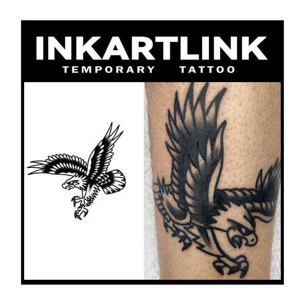 INKARTLINK Tattoo Tech, 2 Sheets Medium Semi Permanent Tattoo, Adult Art Design Temporary Tattoos, Lasts 1-2 Weeks, Waterproof, Realistic Look, No Adhesive, No Reflection (Eagle Design)