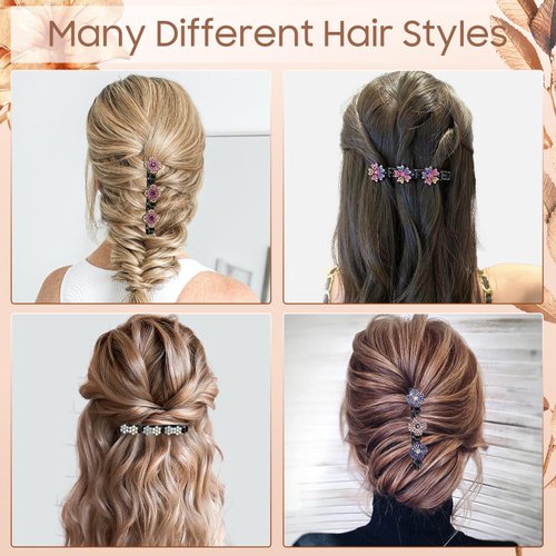Braided Hair Clips For Women - Sparkling Crystal Stone Hair Clips For Styling Sectioning with 3 Small Hair Barrettes, Hair Accessories Four-Leaf Chopped with Rhinestones for Women& Girls 4 PCS (# 1)