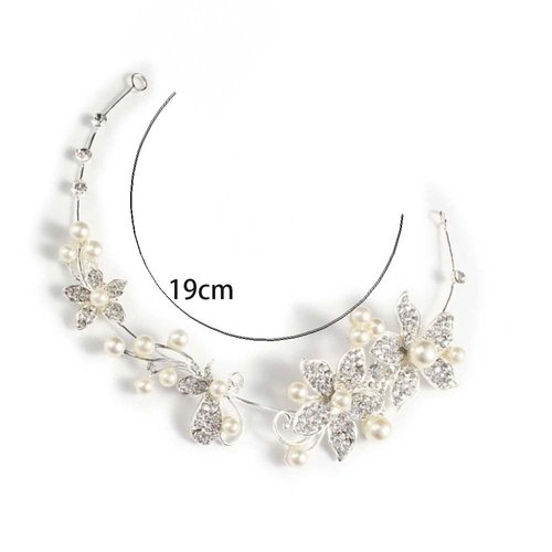Pokinge 2pcs Silver Rhinestone Faux Pearl Flower Wedding Headband, Crystal Bridal Headband Hair Band Tiara Accessories for Wedding Party