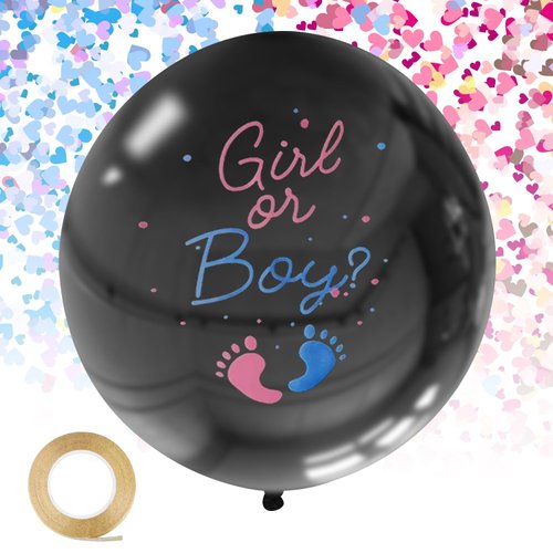 2Pack Gender Reveal Balloons Boy or Girl Balloon with Blue Pink Confetti for Baby Shower Gender Reveal Ideas Party Supplies Decoration Black Colors