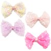 PRETTYLIFE Shiny Sequins Hair Bows for Girls, 4 Pieces Pink Style Glitter Mesh Alligator Hair Clips Accessories 4.7" for Kids Teens (Style-1)