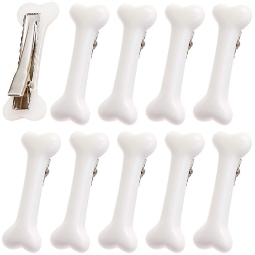 Hetenoyo 10PCS Dog Bone Hair Clips Decorative Side Band Clips Hairpins Alligator Barrettes Cosplay Costume Hair Accessories for Christmas Halloween 5Pairs White