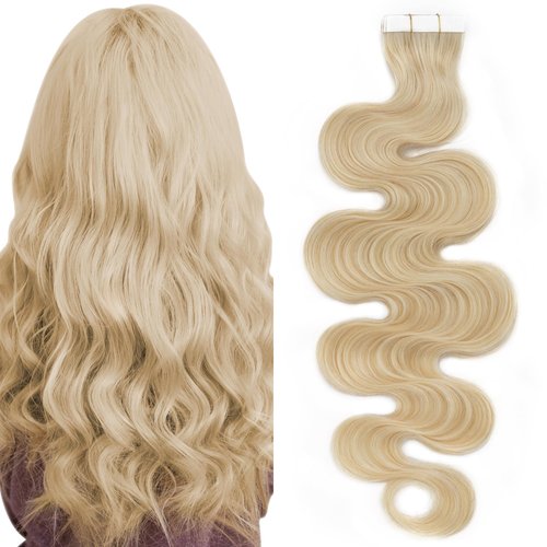 SEGO Tape in Hair Extensions Wavy 20 Inch Natural 100% Remy Human Hair Real Seamless Skin Weft Invisible Rooted Double Sided Tape Hair for Women 20pcs 50g -Dark Brown -Body Wave