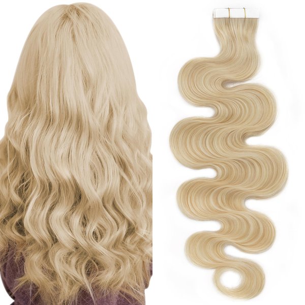SEGO Tape in Hair Extensions Wavy 20 Inch Natural 100% Remy Human Hair Real Seamless Skin Weft Invisible Rooted Double Sided Tape Hair for Women 20pcs 50g -Dark Brown -Body Wave