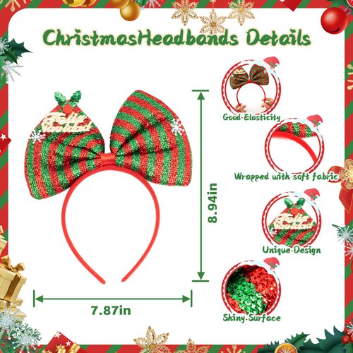 Hobychild 12 PCS Christmas Headbands, Felt Xmas Head Topper, Various Design Santa Hat Reindeer Antler Bow Christmas Tree Headpieces for Women Adults Kids Christmas Party Supplies