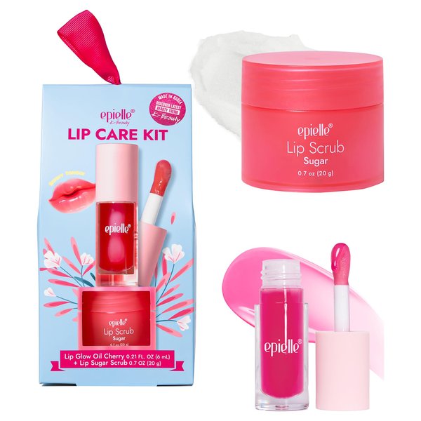 epielle Lip Care Kit | Lip Glow Oil Cherry (6mL) + Lip Sugar Scrub (20g) | Hydrate & Exfoliate for Soft, Smooth Lips | 2-Piece Set for Daily Lip Care