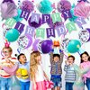 Mermaid Birthday Decorations for Girls Women, 29pcs Birthday Party Supplies Including Pom Poms Flowers Happy Birthday Banner Dots Garland Hanging Swirls and Balloons Purple Teal Confetti