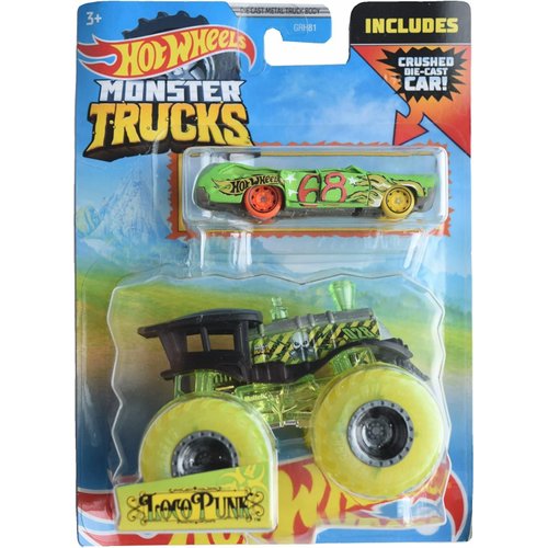 Hot Wheels Monster Trucks Loco Punk, Includes Crushed Wagon [Flat Iron]