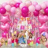 Jobkoo Pink Birthday Decorations for Girls, Hot Light Pink Balloon Garland Arch Kit Baby Bright Pink Happy Birthday Banner Foil Curtain Heart Star Foil Party Balloons for Princess Birthday Party Decor