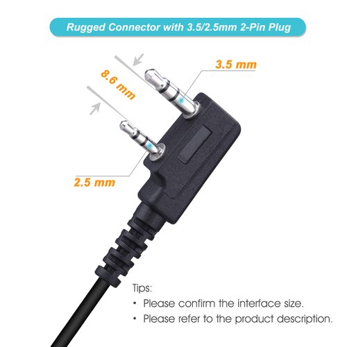 COMMIXC (2 Pack Walkie Talkie Headset, 2-Pin 3.5mm/2.5mm in-Ear Walkie Talkie Earpiece with PTT Mic, Compatible with Kenwood Bao Feng Two-Way Radios