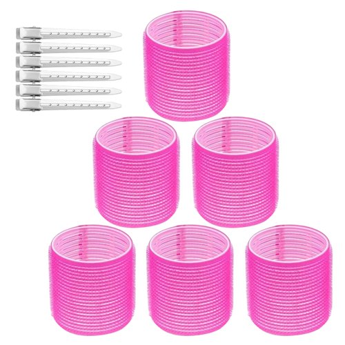 12 Pcs Hair Curlers Rollers set, Hair Rollers Hair Curlers - Rose Red, Self Grip Hair Holding Rollers with Hair Clips for Long Medium Short Thick Fine Thin Hair Bangs Volume - Hair Curlers Rollers